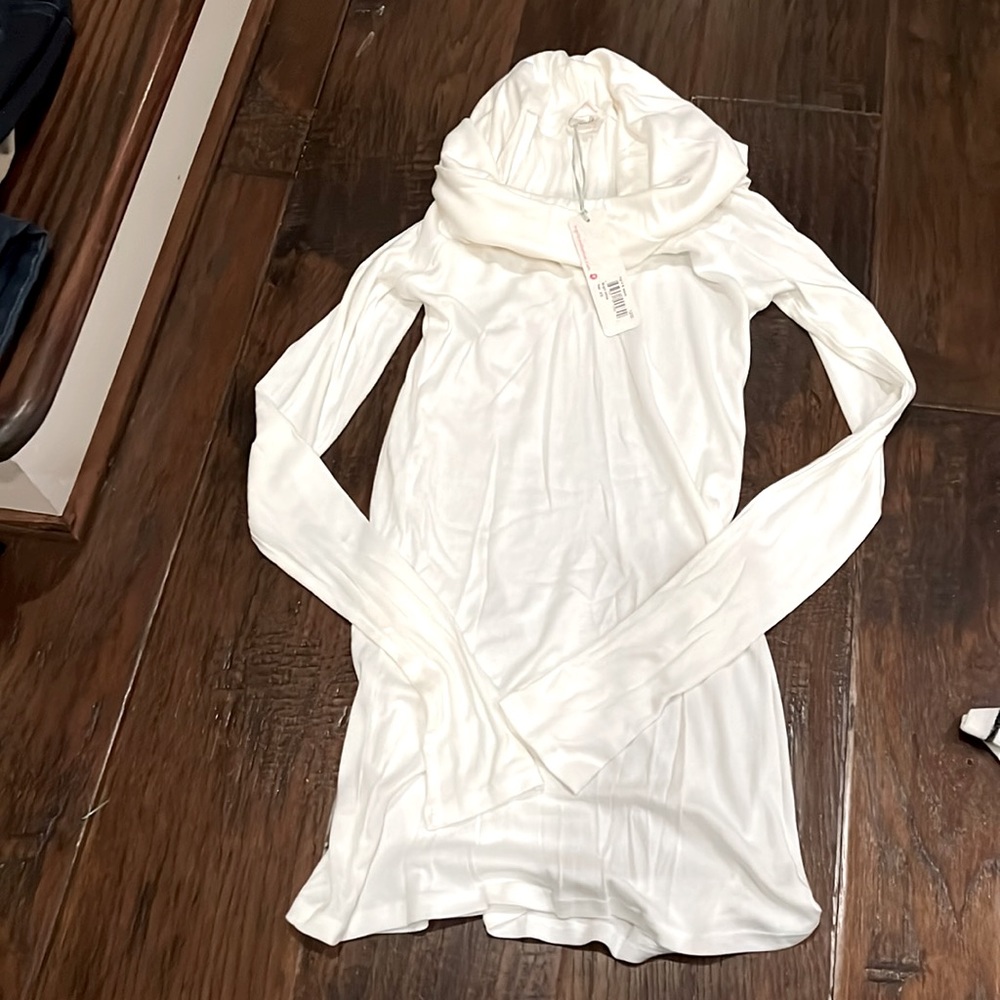 White cowl neck top